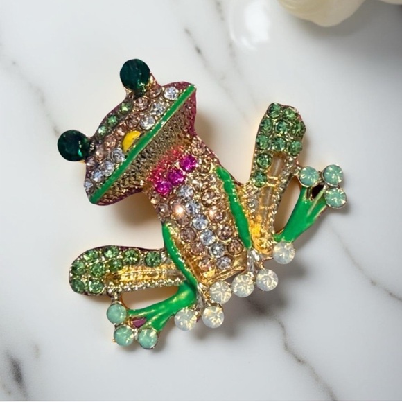 Sparkling Frog Brooch with Rhinestones New - Picture 9 of 9
